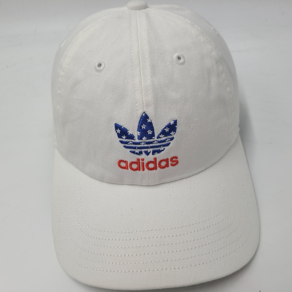 Adidas Hat Strapback (Fits Small) White Blue Red Trefoil Stars USA Logo Casual